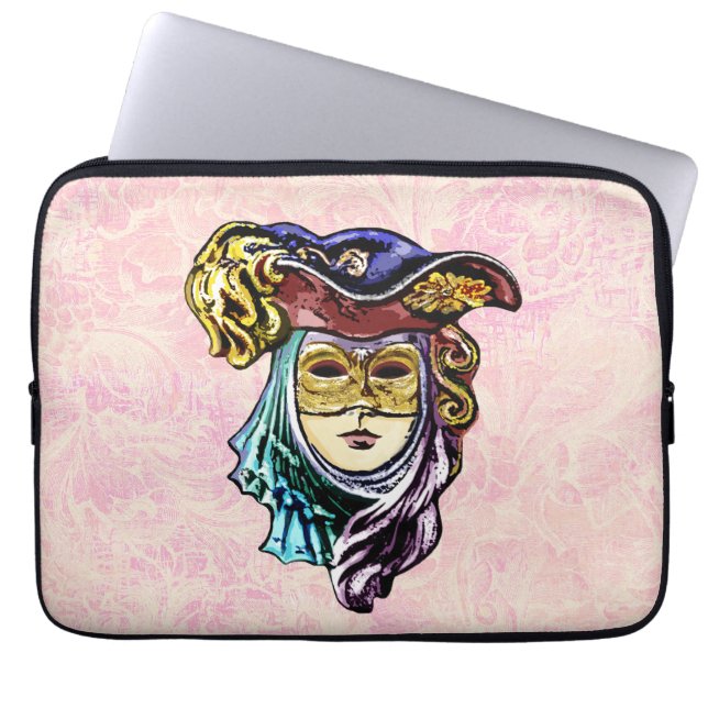 Capa Para Notebook Máscara de mascarada no Padrão de Brocade Rosa Dus (Frente)