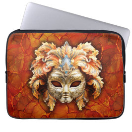 Capa Para Notebook Máscara de ornamentado com Penas Laranja no Fundo 