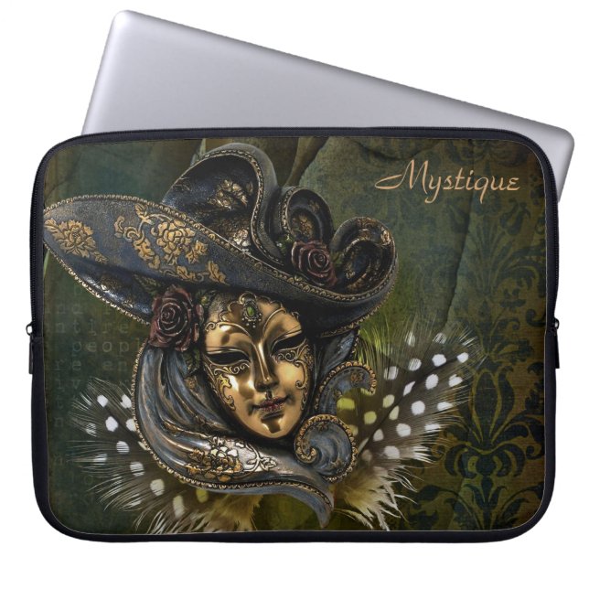 Capa Para Notebook Máscara do Carnaval - Bolsa de laptop verde/Dourad (Frente)