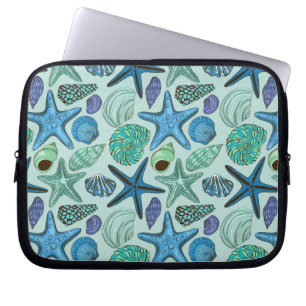Capa Para Notebook Máscaras de Seashells e do teste padrão azuis da