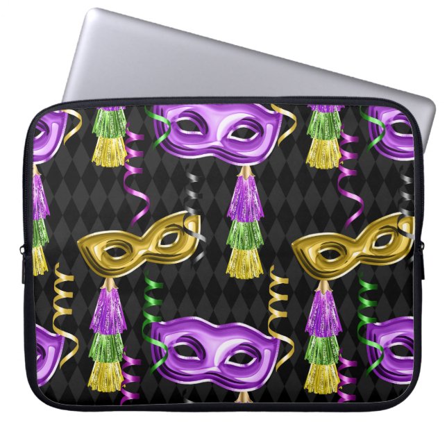 CAPA PARA NOTEBOOK MÁSCARAS E TAREFAS DE GRAS MARDI PURPAS E DOURADAS (Frente)