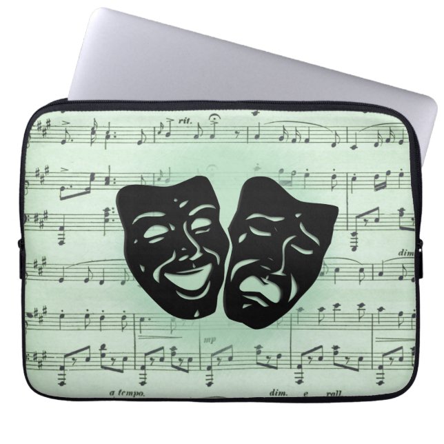 Capa Para Notebook Máscaras Gregas de Música Verde e Teatro (Frente)