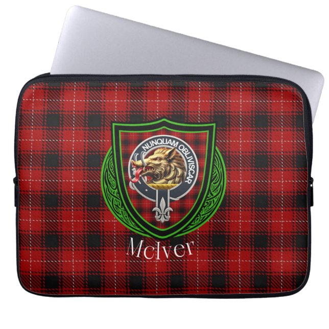 Capa Para Notebook McIver Scottish Clan Tartan & Crest (Frente)