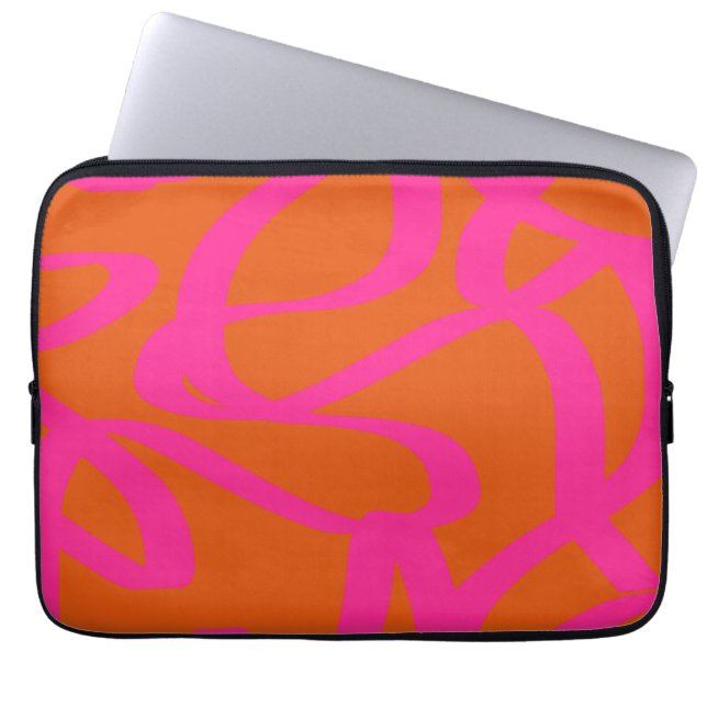 Capa Para Notebook Meio século Moderno Linhas Abstrato Laranja E Rosa (Frente)