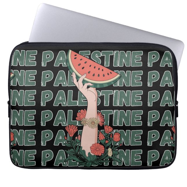Capa Para Notebook melancia, flores e texto palestino Repetir (Frente)