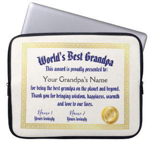 Capa Para Notebook Melhor Certificado de Avô do Mundo Engraçado Moder