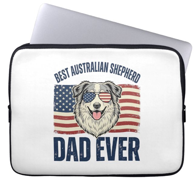 Capa Para Notebook Melhor Pai de Australian Shepherd Patriótico de To (Frente)