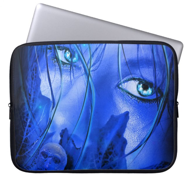 CAPA PARA NOTEBOOK MENINA AZUL COM MEDO OCULTO COM CRÂNIO (Frente)