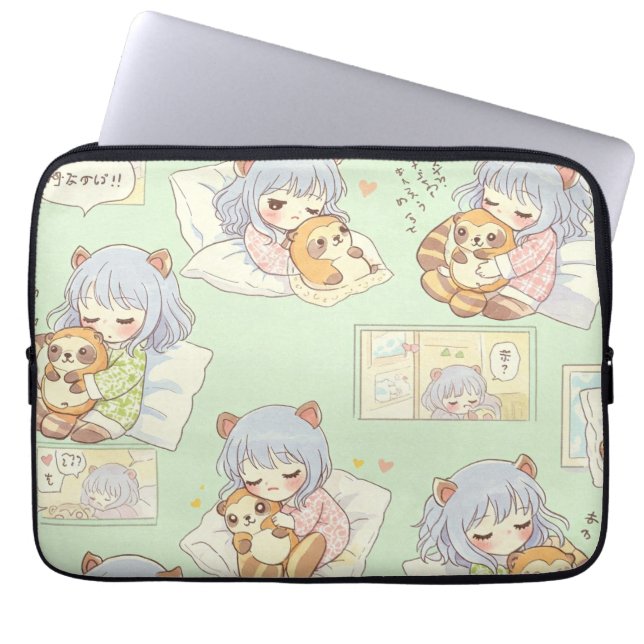 Capa Para Notebook Menina com Tanuki pela Natasha Us (Frente)