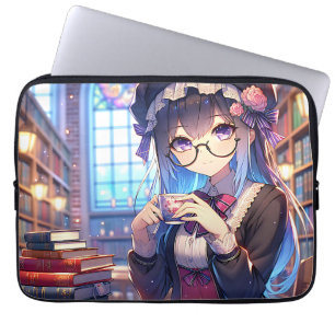 Capa Para Notebook Menina de animação bonita lendo óculos