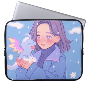 Capa Para Notebook Menina de animação Kawaii com dragão de bebê na ne