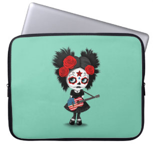Capa Para Notebook Menina do crânio do açúcar que joga a guitarra