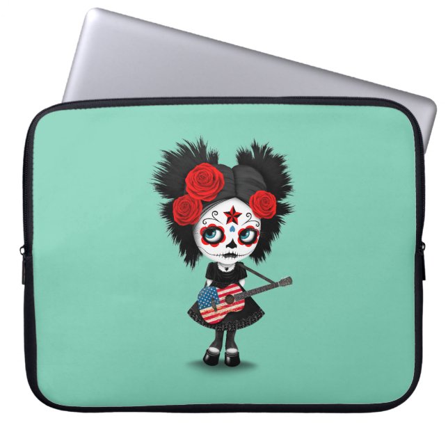 Capa Para Notebook Menina do crânio do açúcar que joga a guitarra da (Frente)