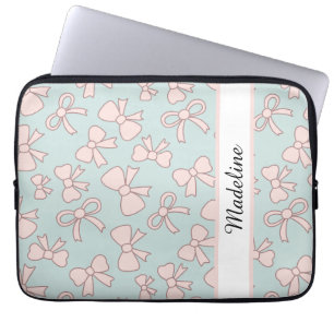 Capa Para Notebook Menina Personalizada Laço Fofo Nome Azul Rosa