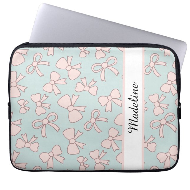 Capa Para Notebook Menina Personalizada Laço Fofo Nome Azul Rosa (Frente)