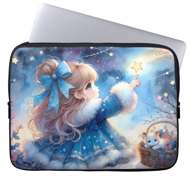Capa Para Notebook Menina Sonhadora Olhando as Estrelas aquarela (Frente)