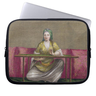 Capa Para Notebook Menina turca, bordando, século XVIII (engravin