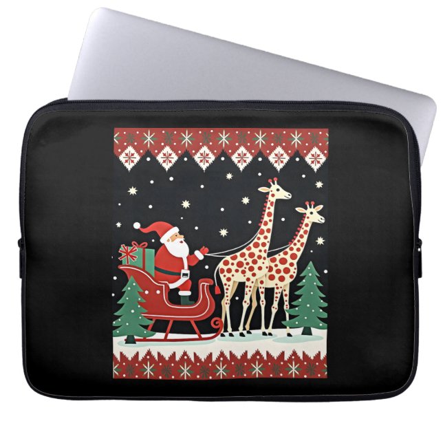 Capa Para Notebook Meninas Papai Noel Andando Girafa Sleigh Feia (Frente)