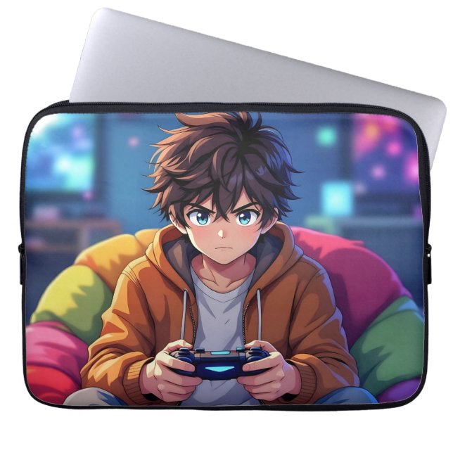 Capa Para Notebook Menino Anime jogando Videogame  (Frente)
