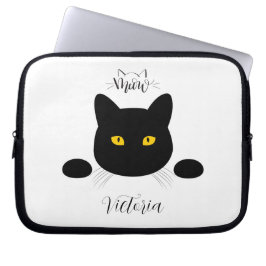 Capa Para Notebook Meow Black Cat Ouro Olhos Personalizáveis