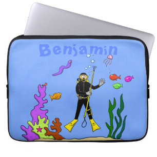 Capa Para Notebook Mergulhador engraçado e criaturas de peixes, dese