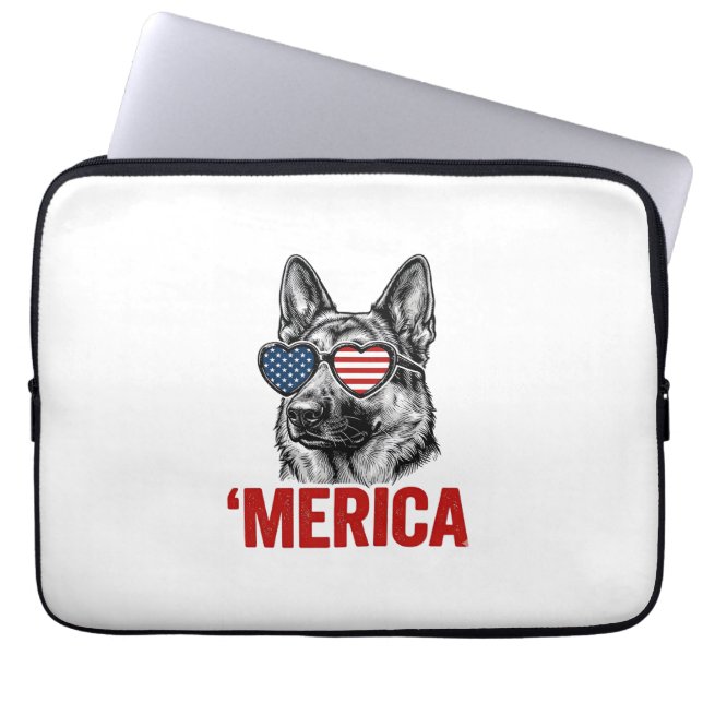 Capa Para Notebook Merica Pastor Alemão Bandeira Óculos de Sol Camisa (Frente)