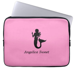 Capa Para Notebook Mermaid_personalizada_Brilho_Preto-em-Rosa do Ocea