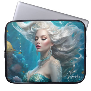 Capa Para Notebook Mermaid Silver Hair Turquoise Ocean
