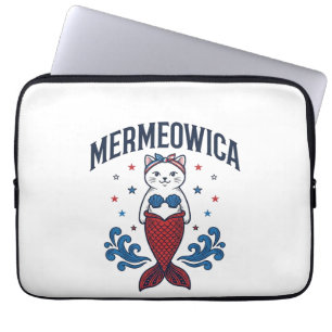 Capa Para Notebook Mermeowica Camisa de Sereia Gato Patriótico Design