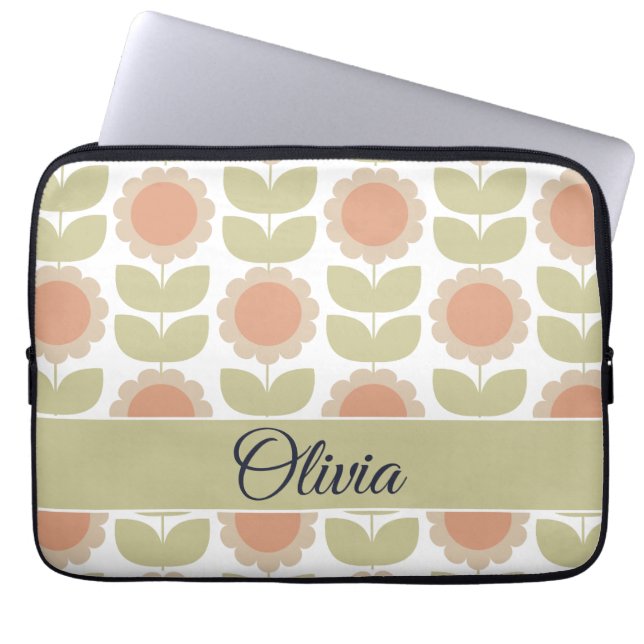Capa Para Notebook  Mid-Century Pastel Pink Retro Floral Pattern (Frente)