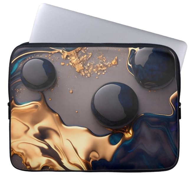Capa Para Notebook Midnight Gold Liquid Marble (Frente)