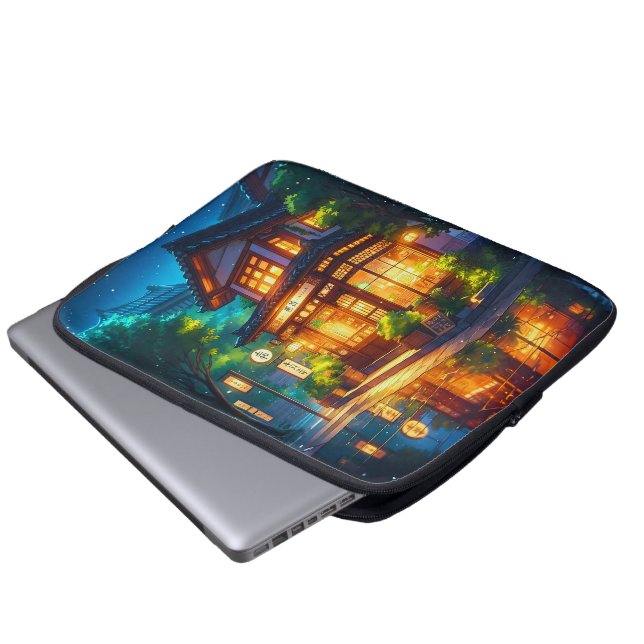 Capa Para Notebook Midnight Matcha – Café Japonês Aconchegante de Lof (Frente Inferior)