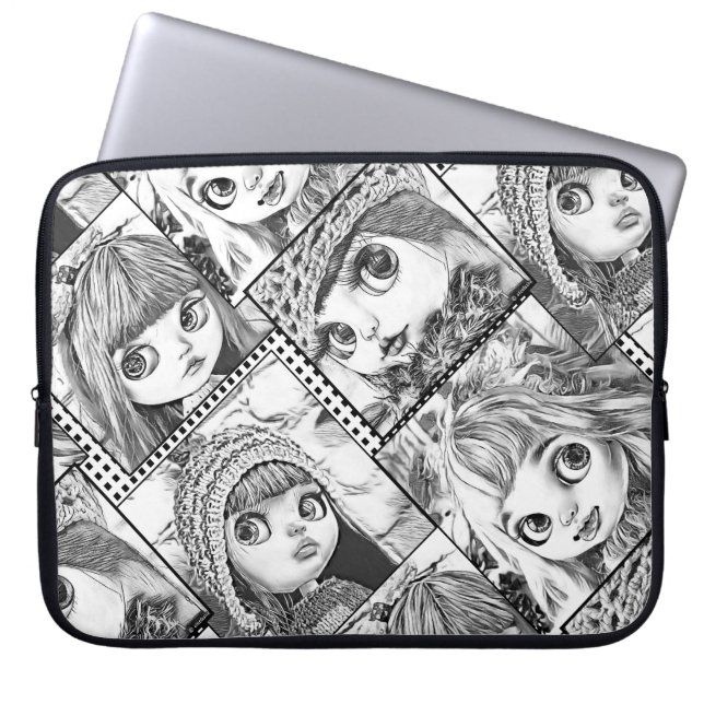Capa Para Notebook Minhas bonecas pretas e brancas pretas (Frente)