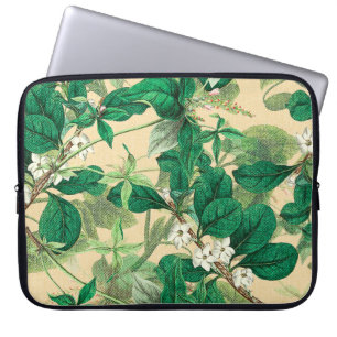 Capa Para Notebook Miniflores brancas com padrão de folhas