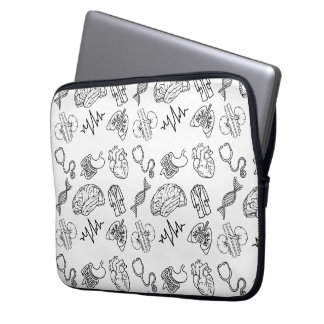 Capa Para Notebook Minimalist Medical Icons Black and White Doodle Pa