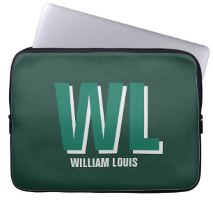 Capa Para Notebook Minimalista Monograma Personalizado Verde Esmerald