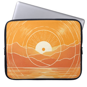 Capa Para Notebook Minimalista Montanha Oceano Retro Pôr do Sol Zen