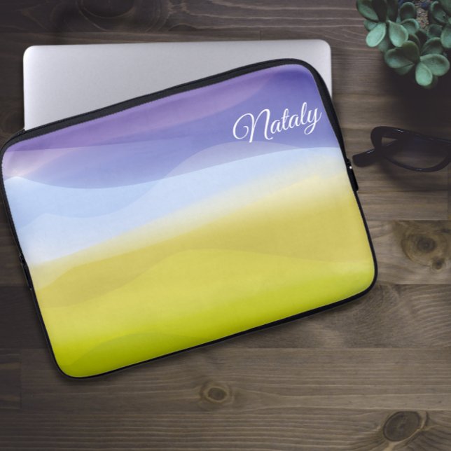 Capa Para Notebook Mínimo azul amarelo com Eletrônicos de nome Bag (Criador carregado)