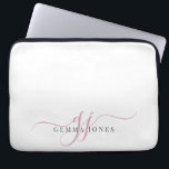 Capa Para Notebook Mínimo de Iniciais de Monograma de Script Rosa<br><div class="desc">Um script moderno na moda cor-de-rosa chic monograma em branco,  com um script inicial dramático com alternâncias e seu nome de cheio em um tipo de serifa moderno.</div>