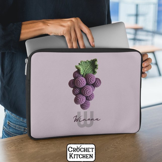 Capa Para Notebook Mínimo Roxo Vovó Chic Crochet Nome (Criador carregado)