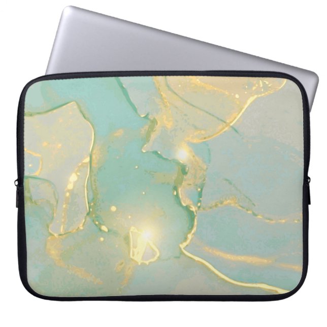 Capa Para Notebook Mint Green Dourado Marble: Texturado (Frente)