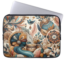 Capa Para Notebook Mistura boêmica de chá, magenta, flores roxas