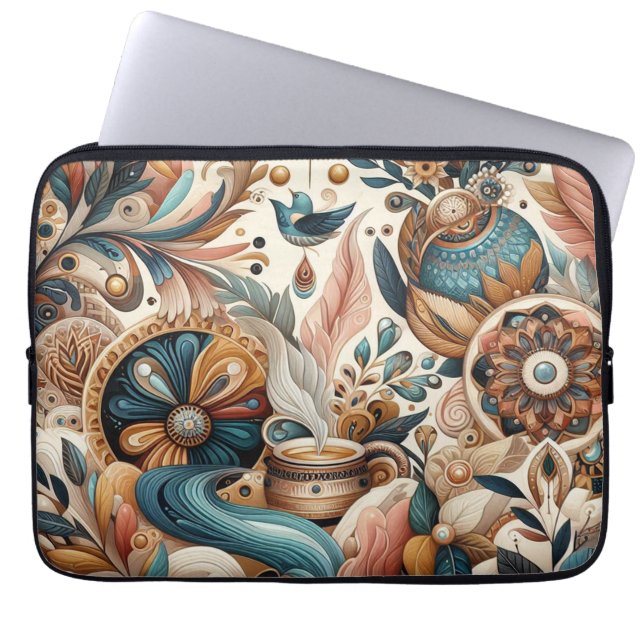 Capa Para Notebook Mistura boêmica de chá, magenta, flores roxas (Frente)