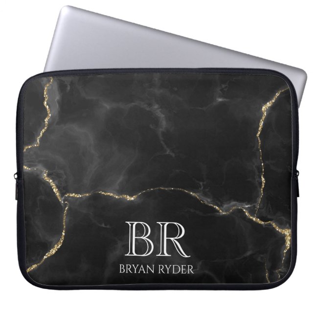 Capa Para Notebook Mistura de mármore Dourado de brilho noturno (Frente)