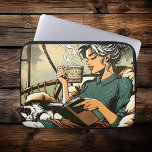 Capa Para Notebook Moça Louca Lendo com Café e Gato<br><div class="desc">Uma senhora bonito relaxando em sua confortável cadeira de Papasan lendo um livro,  um café bebendo com um gato preto e branco bonitinho dormindo em seu colo.</div>