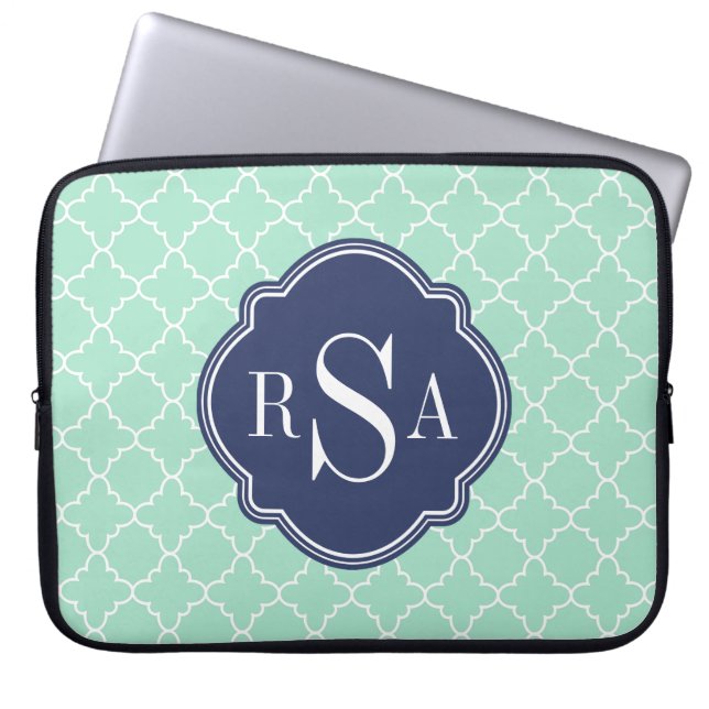 Capa Para Notebook Mod Mint Green Trellis Blue Monograma (Frente)