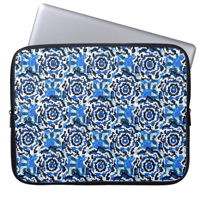 Capa Para Notebook Moda abstrato floral, azul, preta e bege (Frente)