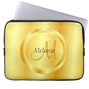 Capa Para Notebook Modelo de Monograma Moderno Elegante Dourado