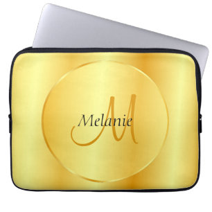 Capa Para Notebook Modelo de Monograma Moderno Elegante Dourado Faux