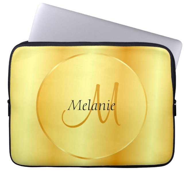 Capa Para Notebook Modelo de Monograma Moderno Elegante Dourado Faux (Frente)
